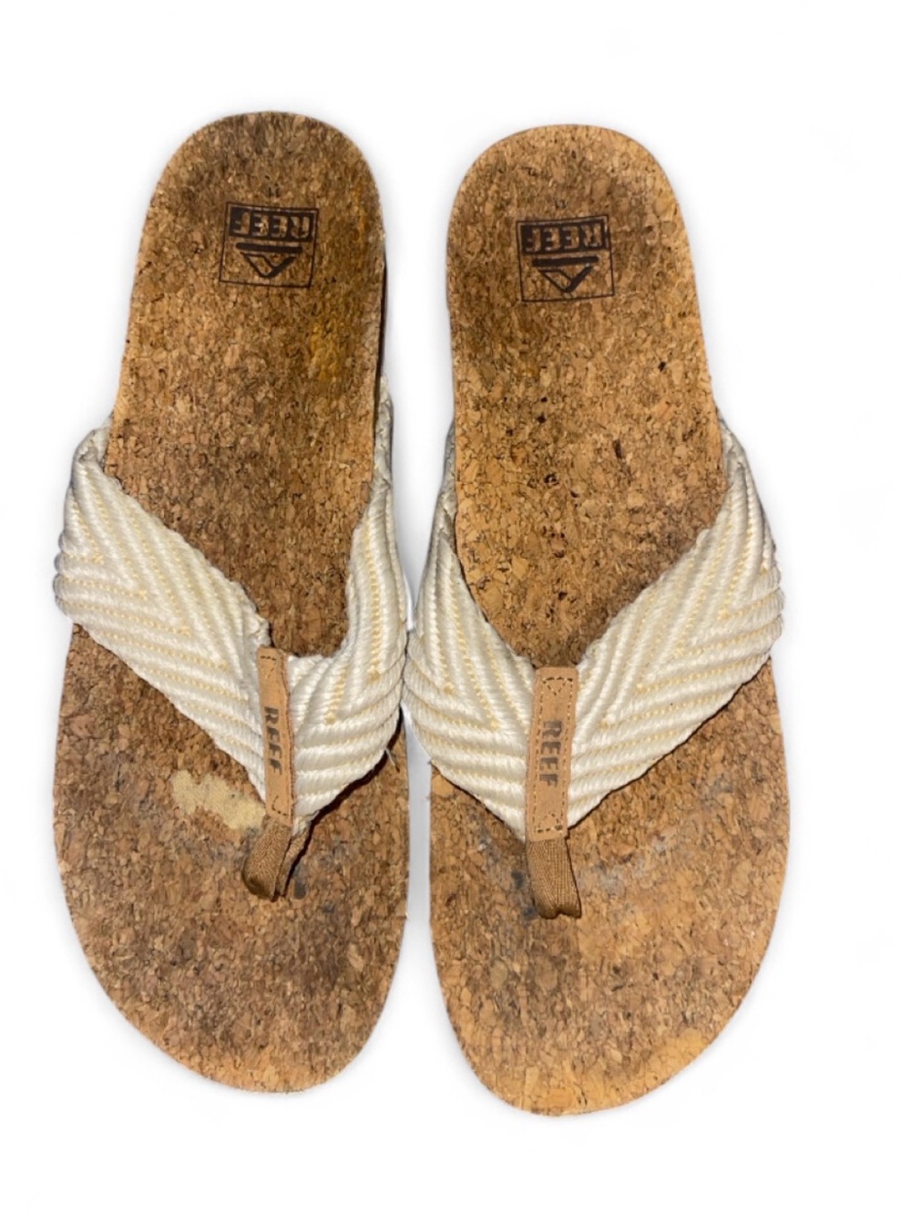 Reef Cream Braided Strap Cork Footbed Flip Flops